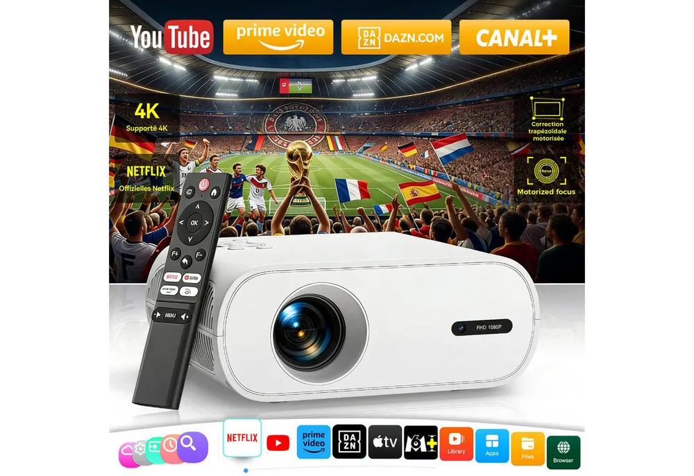 ZOOMCAT Mini Beamer 4K Mit Offiziell zertifizierte App Mini-Beamer (20000 lm, 20000 : 1, 3840x2160, 1920x1080 px, Elektrische Fokussierung, 4D 4P elektronische Trapezkorrektur)