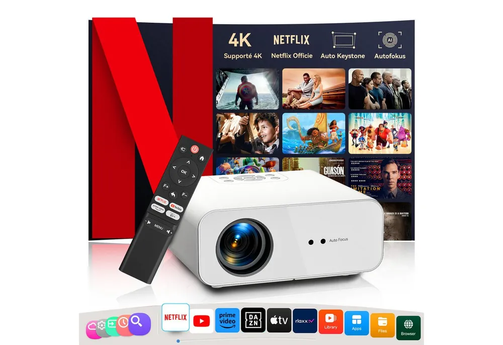 ZOOMCAT ZOOMCAT C12 Beamer 4K Mit Netflix Zertifizierung Beamer (28000 lm, 28000 : 1, 3840x2160 px, Auto Fokus, Auto Trapezkorrektur, Auto Hindernisvermeidung)