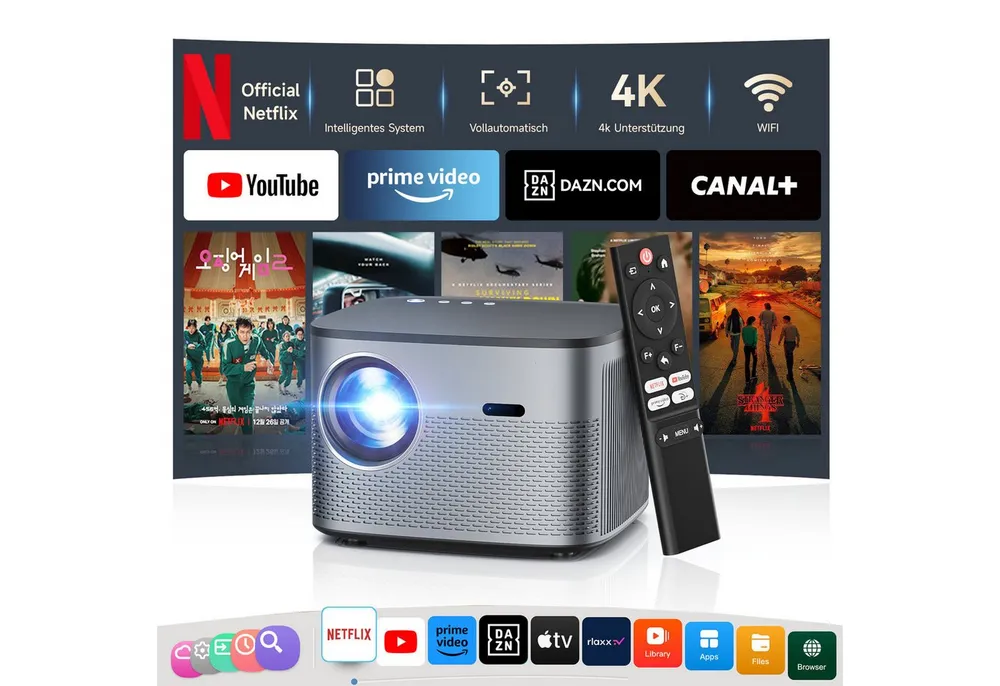 ZOOMCAT ZOOMCAT C26 Beamer 4K Mit Netflix Zertifizierung Beamer (35000 lm, 35000 : 1, 3840x2160 px, Auto Fokus, Auto Trapezkorrektur, Auto Hindernisvermeidung)