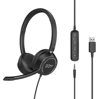 Kopfhörer ZOY ZHS40 mit Kabel Mini Jack und USB, Mikrofon und Steuerung, schwarz
