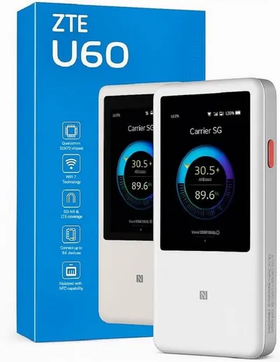 ZTE U60 Mobiler 5G WiFi 7 LTE Hotspot Wingle Touchscreen bis zu 64 Geräte Mobiler Router