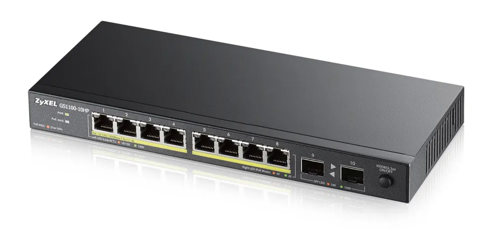 Zyxel GS1100-10HP Unmanaged Gigabit Ethernet (10/100/1000) Power over Ethernet (PoE) 1U Schwarz