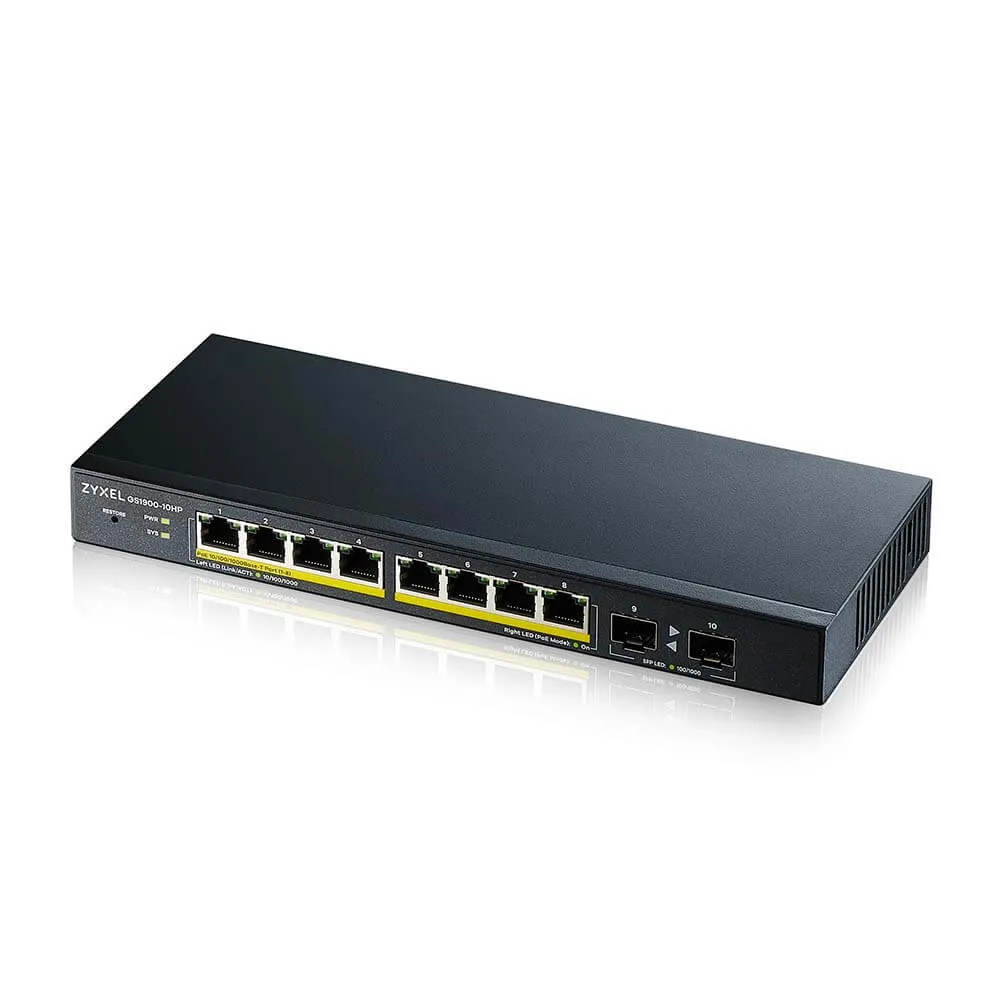 Managed Switch Zyxel GS1900-10HP 8 Ports Gigabit PoE+ 2 SFP Wandmontage